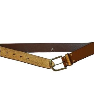Linea Pelle Brown Leather Belt gold, and brown with brass hardware